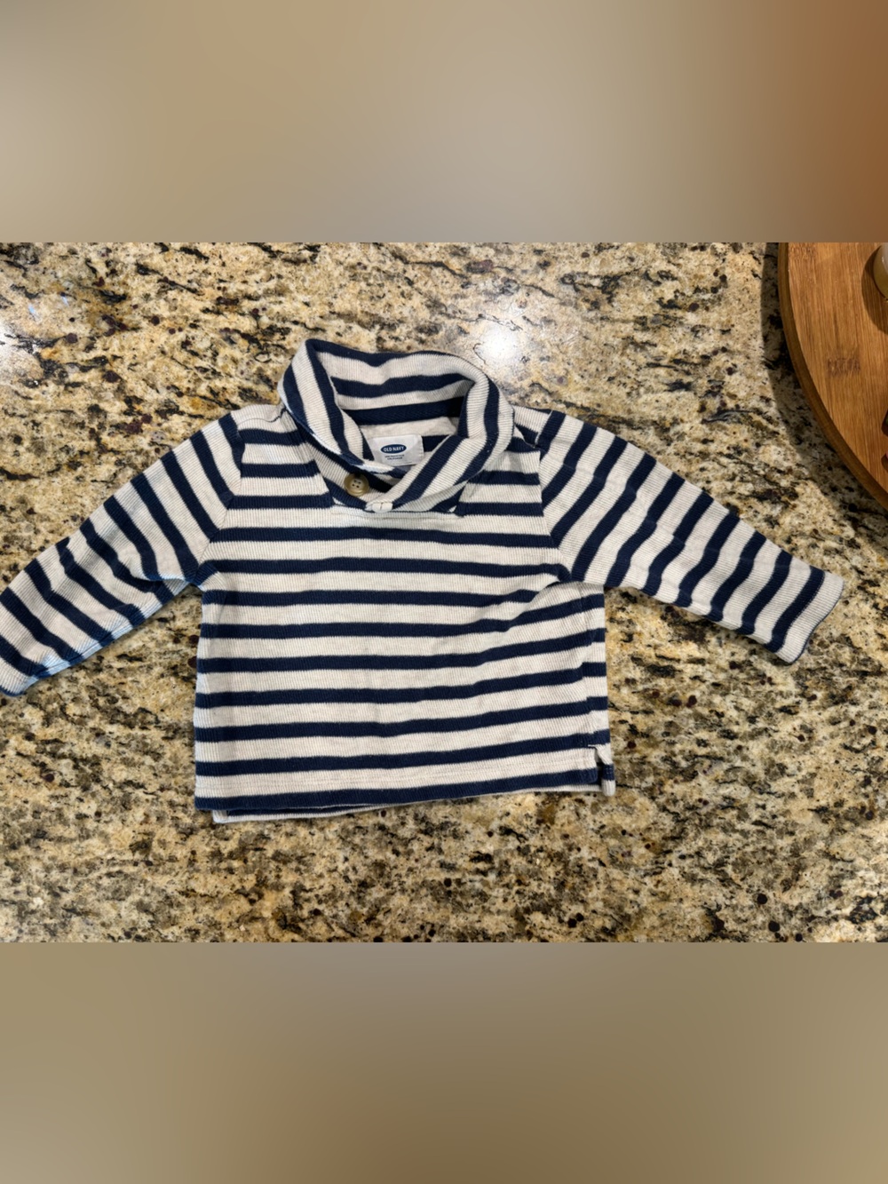 Old Navy Navy and White Striped Shawl Collar Pullover